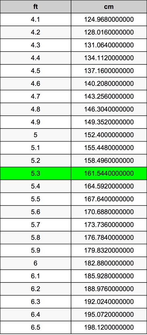 5.3 ft to cm